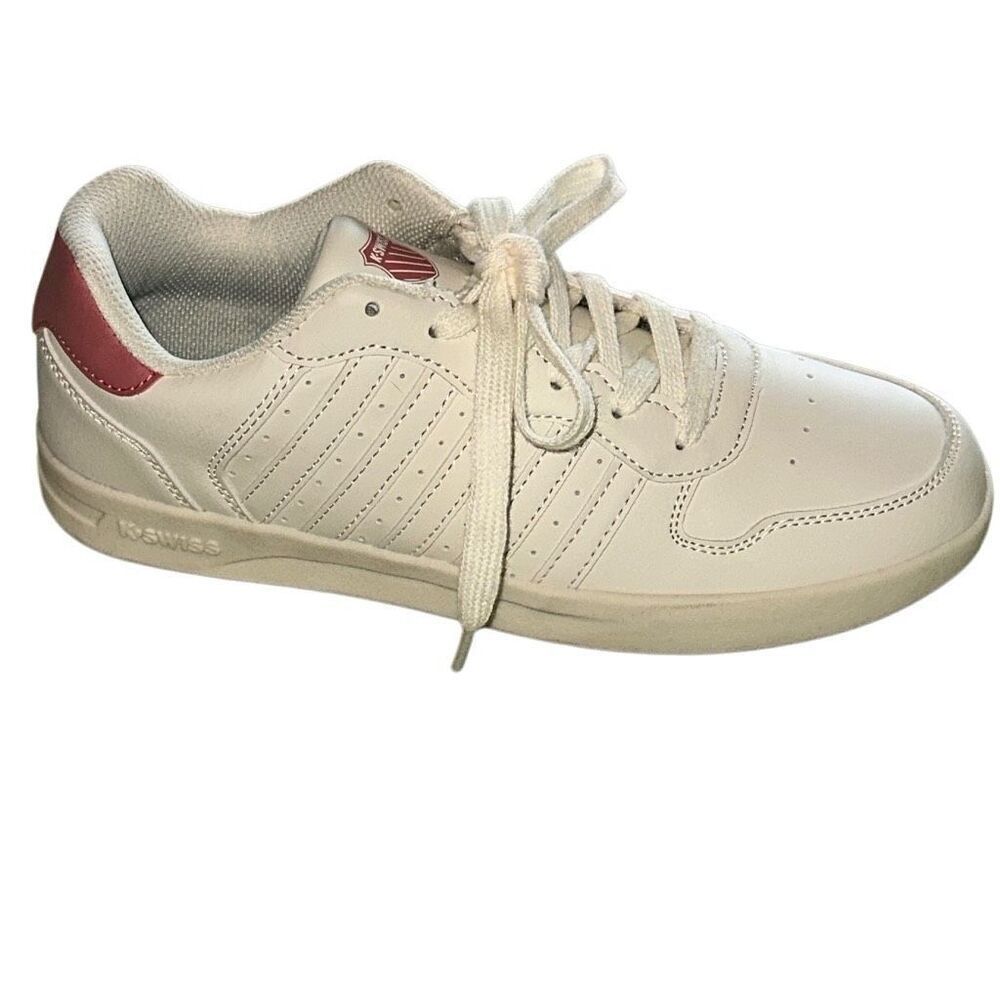 K-Swiss White And Pink Low Top Lace-Up Classic Sneakers Ladies Size 8